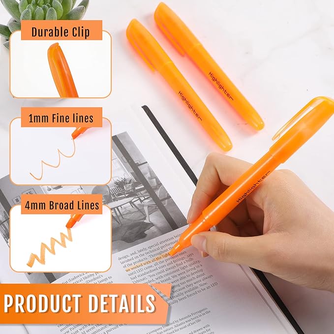 Fuutreo 60 Pack Pastel Highlighters Bulk Bright Color Highlighter Marker Chisel Tip Dry Quickly Safe Highlighter Pens Fluorescent Ink for Adults Home School Office(Orange)