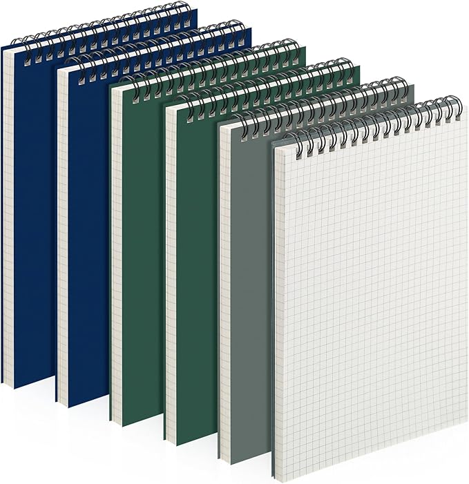 Graph Paper Spiral Notepad A5 Top Wirebound Notepad Grid Notebook Steno Pads Memo Notebook Grid Paper 140 Pages for Writing Sketching Drawing Office Supplies(Dark Color,6 Pack)