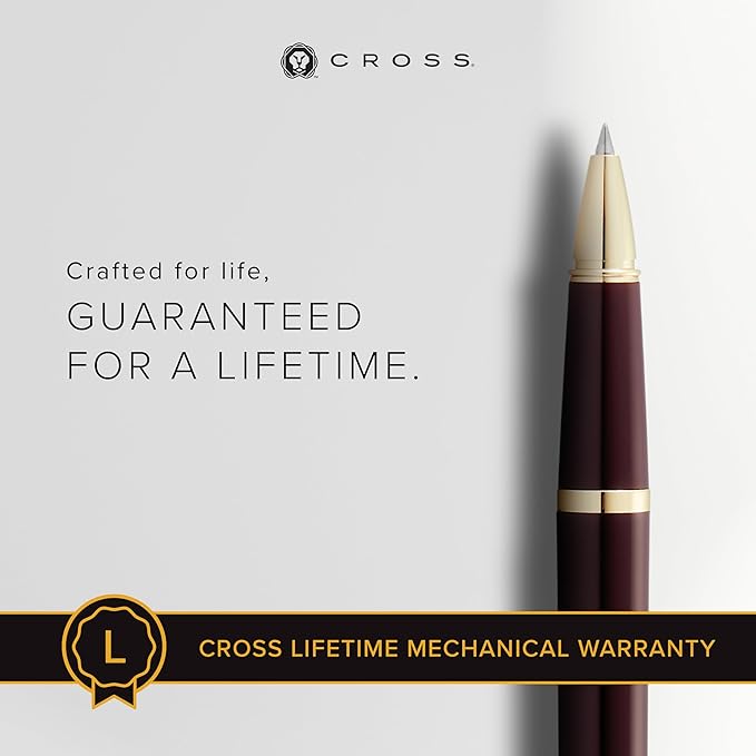 Cross Bailey Light Refillable Rollerball Pen Presented in a Everyday Gift Box - Medium Point, Black Ink, Polished Burgundy