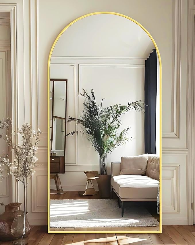 Antok Full Length Mirror, 76"x34" Arched Floor Mirror, Mirror Full Length with Stand, Wall Mounted Mirrors for Living Room Bedroom, Gold
