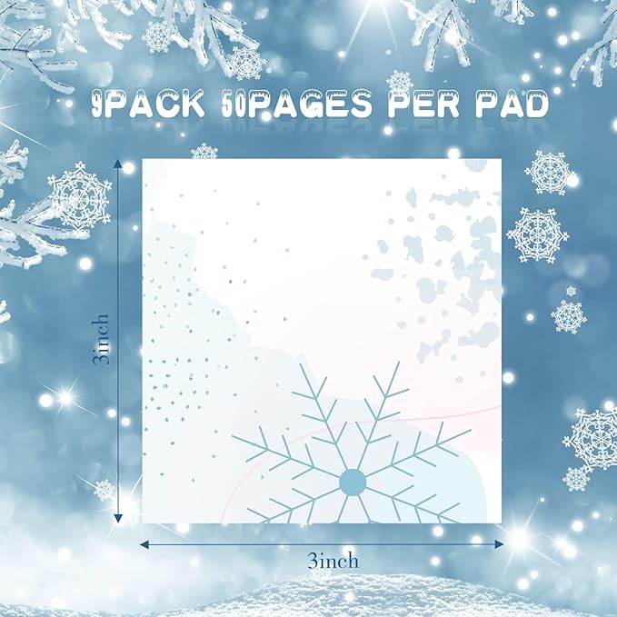 9 Pieces Christmas Winter Snowflake Sticky Notes Winter Snowflake Style Design Self-Adhesive Note Pads Sticky Memo Notes for School Office Home Supplies Students Teachers Presents