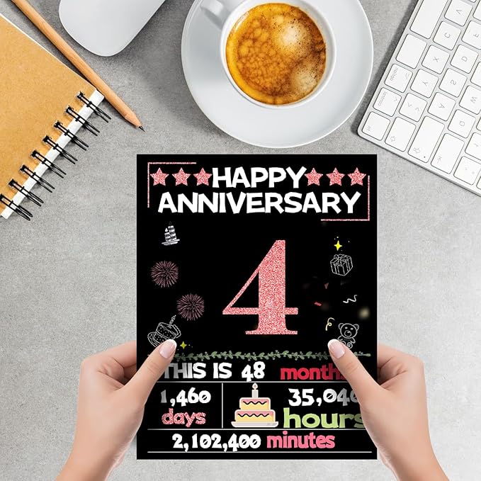 Joycard 4th Anniversary Card for Women, Wedding Card for Wife, Sweet Marriage Decorations Gifts for Couple, Perfect for Her on Anniversary Day, Back in 2021