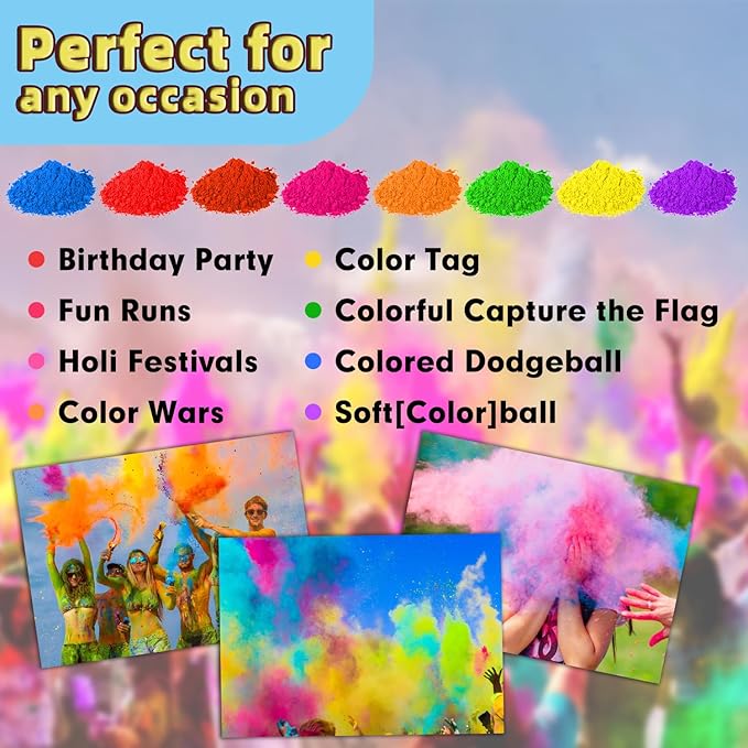 ARELUX Holi Powder Color Run Powder Balls 36 Pack 80g Each Natural, Throwing Balls of Washable Chalk Powder Paint for Color War, Rangoli, Fun Run, Party & Festival