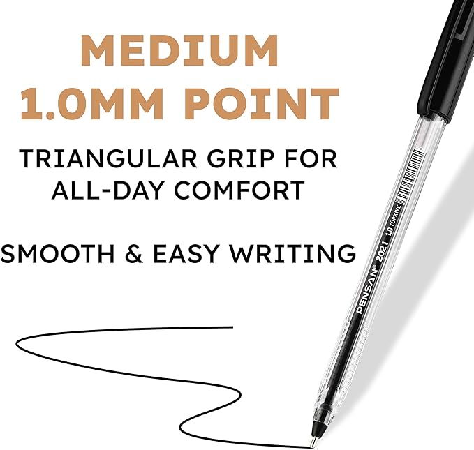 Ballpoint Pens Bulk Pack, 150-Count – 100 Black & 50 Blue Ink Pens, 1.0mm Medium Point, Ergonomic Triangle Grip