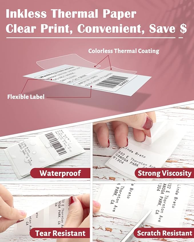 Phomemo Thermal Sticker Label for M110/M221/M220/M120/M200 Label Printer,1.97"x1.18"(50x30mm), 230 Labels/Roll, Black on White
