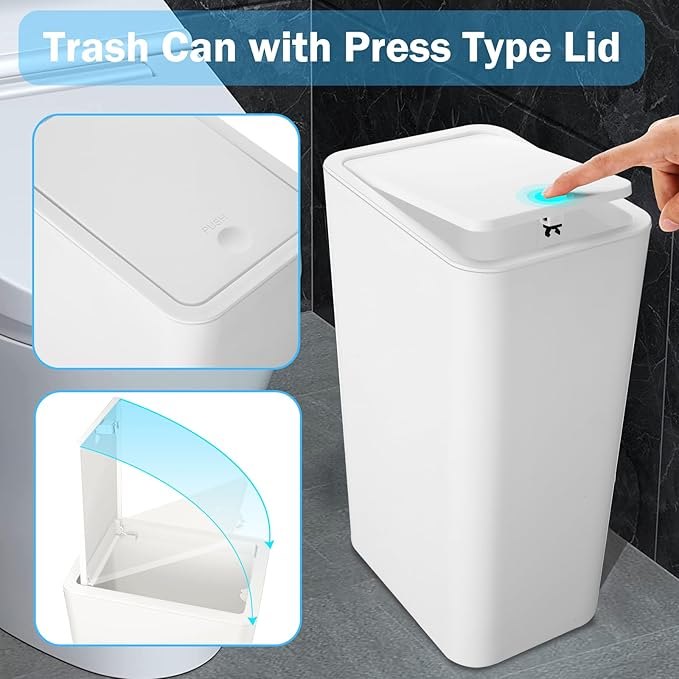 SHPMXUPW 3 Pack Bathroom Small Trash Can with Lid,10L / 2.6 Gallon Slim Garbage Bin Wastebasket with Pop-Up Lid for Bedroom, Office, Kitchen, Craft Room, Fits Under Desk/Cabinet/Sink