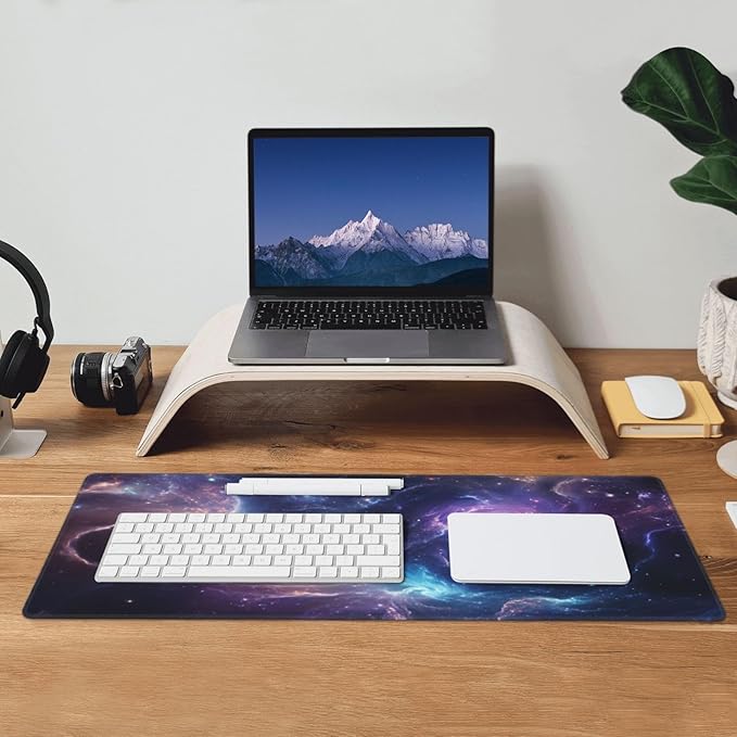 Gaming Mouse Pad Desk Pad,Extended Big Mouse Pad,31.5x11.8 Inch Long Computer Keyboard Mouse Mat Mousepad with 3mm Non-Slip Base and Stitched Edge for Gaming and Office… (Nebula)