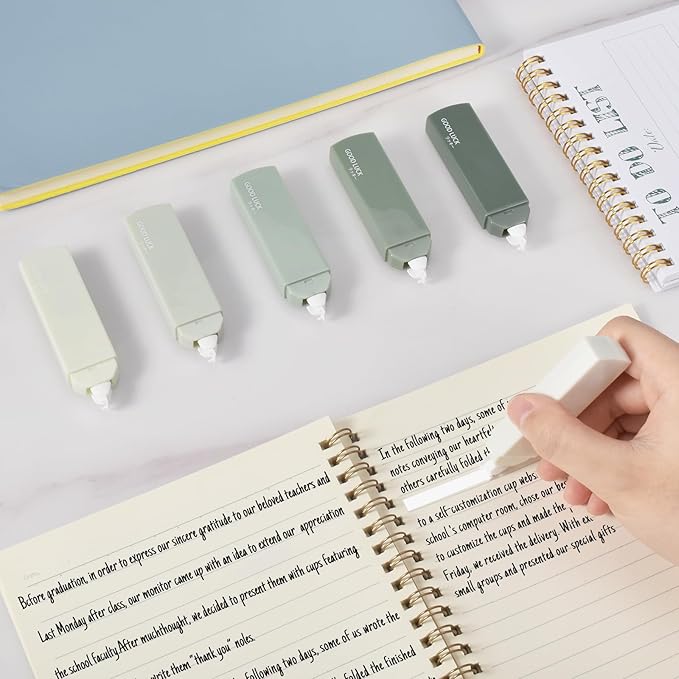 Temiary 6Pcs Mini White Out Tapes for Instant Correction, Cute Whiteout for Writing, Aesthetic Correction Tape Set Easy To Use for Students School Office Supplies (Green)
