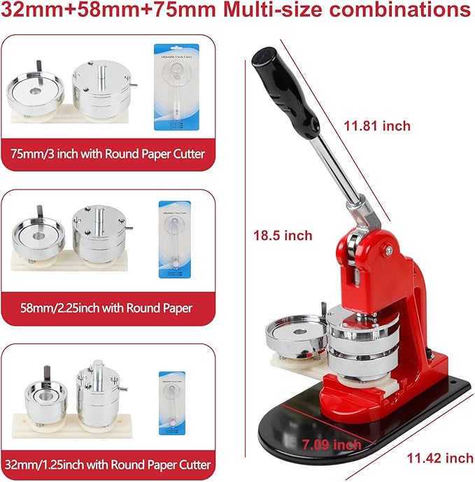 Button Maker Multiple Sizes - DIY Press 1.25 inch+2.25 inch+3 inch, Removable Badge Machine With 300 Parts Supplies, Circle Cutter and Cutting Mat