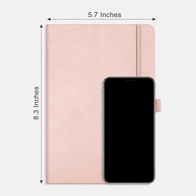 RETTACY Bullet Dotted Journal Notebook, 192 Pages, A5 Medium Size (5.7'' x 8.3''), Leather Hardcover, 100 GSM Thick Paper, for Bullet Journaling, Planning, Tracking (Rose Gold)