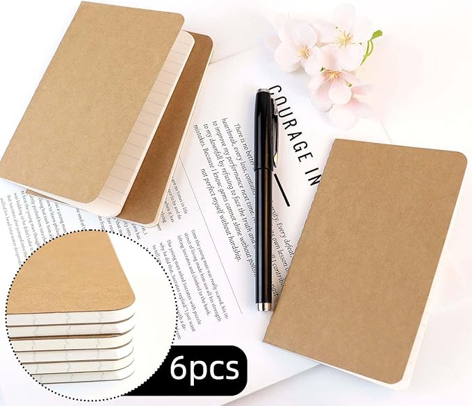 6 Pack Pocket Notebook Mini Notebooks Bulk 3.5 X 5.5 Inch Small Memo Notepad 30 Sheets 60 Lined Pages Kraft Paper Notebooks with Softcover Brown Cover Mini Journal Bulk Office School Supplies
