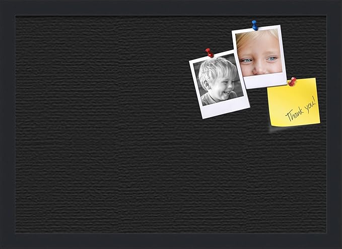 PinPix 20x14 Inch Cork Bulletin Board. This Decorative Framed Pin Board Comes with Solid Black Design and a Satin Black Frame. Ideal for Home Office Decor or Message Board (PinPix-622)