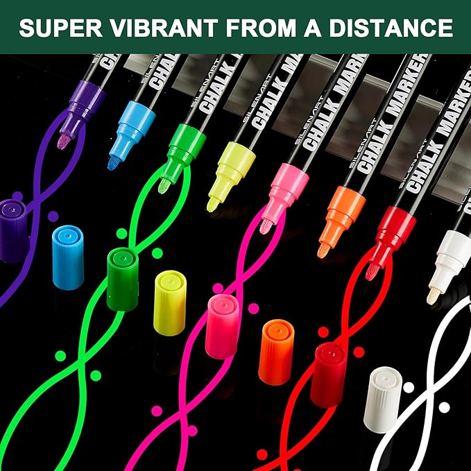 SILENART Chalk Markers for Blackboard, Window Marker for Car Erasable Liquid Chalk Pen for ChalkBoard Windows Glass Menu Board - Pack, Multicolor