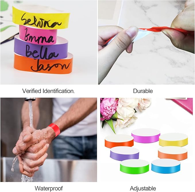 REHALY 1400 Pack Wristbands for Events Paper Wristbands Waterproof Paper Bracelets Neon Wrist Bands Colored Wristbands Adhesive Hand Bands Armbands for Concerts(Red)