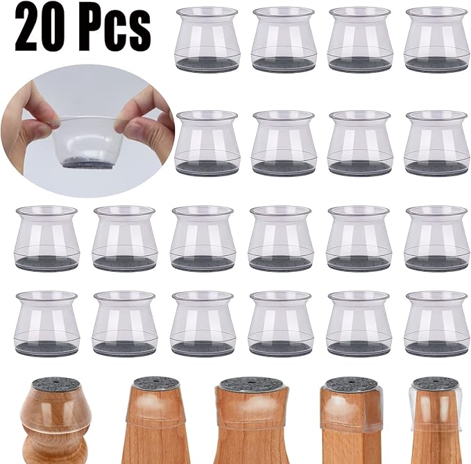 BUMACO Chair Leg Floor Protectors Chair Leg Protectors for Hardwood Floors Silicone Pads Covers to Protect Floors (Clear-20 Pcs, Universal L (1.3"-2")