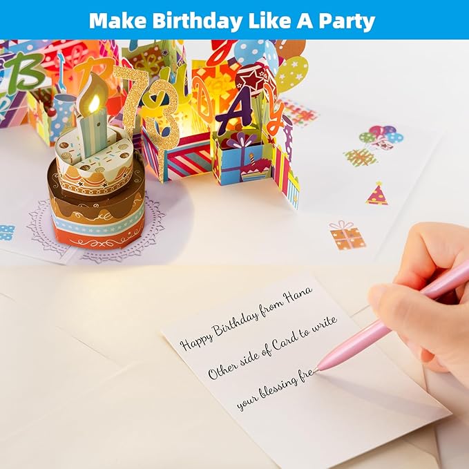 Gumry 73RD Musical Birthday PopUp Card, Blowable Colorful Light Candle 3D Cards with Song, Applause Cheers Sound, Greeting Cards Birthday Gifts Decorations for Women Men Turning 73 Years Old