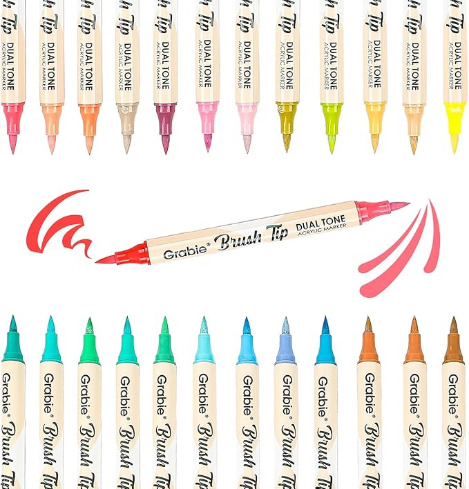 Grabie 72 Colors Acrylic Paint Markers, Soft Brush Tip Acrylic Markers Set, Paint Pens for Wood, Fabric, Canvas, Glass, Stone, Canvas, Rock Painting and DIY Crafts Art Supplies