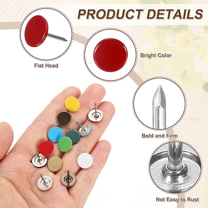 uxcell 120Pcs Push Pins, 11mmx15mm Round Flat Head Decorative Thumb Tacks Upholstery Tacks for Cork Board Office Wall Hangings, Red
