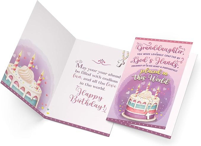Prime Greetings Religious Birthday Card For Granddaughter, Made in America, Eco-Friendly, Thick Card Stock with Premium Envelope 5in x 7.75in, Packaged in Protective Mailer