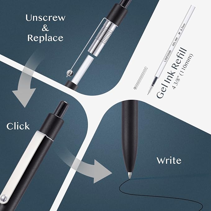 LINFANC 5 Pcs Gel Pens Ballpoint, Metal Barrel Medium Point 0.7 mm Quick Dry Black Ink Cute Pens for Journaling, Smooth Writing Gel Pen, Cute School Supplies Office Supplies Gifts for Women
