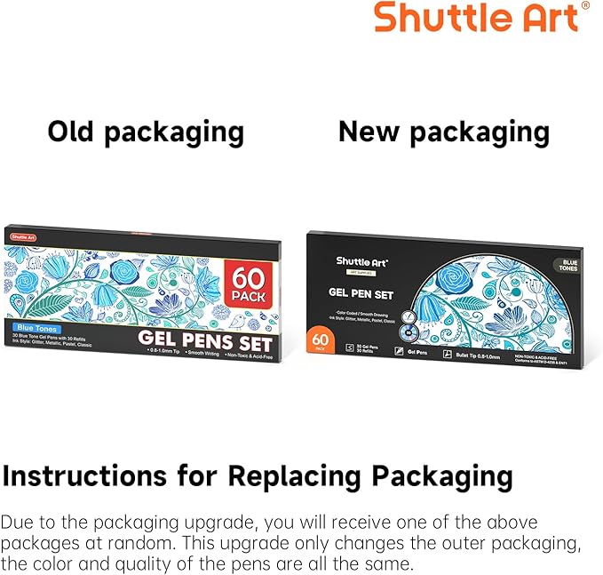 Shuttle Art 60 Pack Blue Tone Gel Pens, 30 Blue Tone Gel Pens with 30 Refills for Adults Coloring Books Journaling Drawing Nature, Landscapes, Animals Scenes
