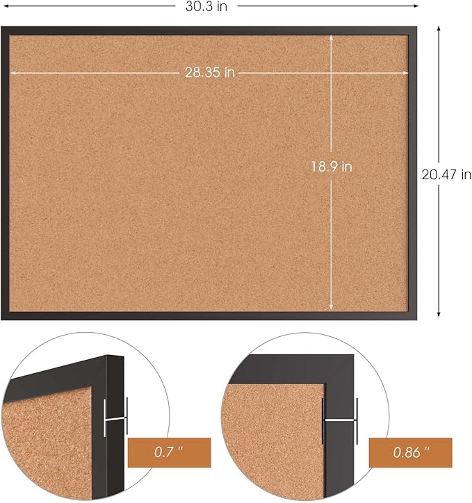 Board2by 2-Pack Cork Board Bulletin Board 20“ x 30”, Black Wood Framed Corkboard, Office Board for Wall Cork, Large Wall Mounted Notice Pin Board with 32 Push Pins for School, Home & Office