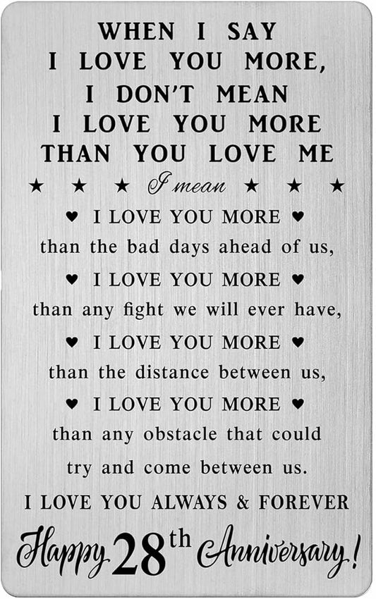 CPLJW 28th Anniversary Wallet Card Gifts for Him, Happy 28 Anniversary Romantic Gifts for Her