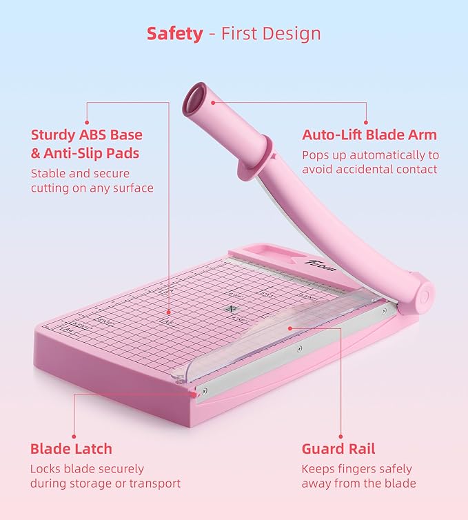 Firbon 12" Guillotine Paper Cutter, Heavy Duty 12-Sheet Capacity Trimmer for Cardstock, Photos, Scrapbooking, Office, Classroom, Studio (Pink)
