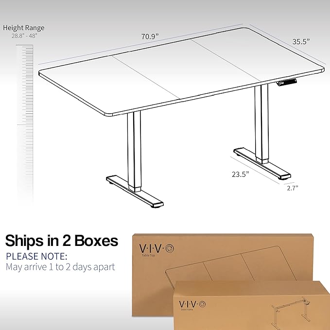 VIVO Electric 71 x 36 in Standing Desk, Memory Height Adjustment, 1B Series, Light Wood Top White Frame, DESK-KIT-1W7C-36