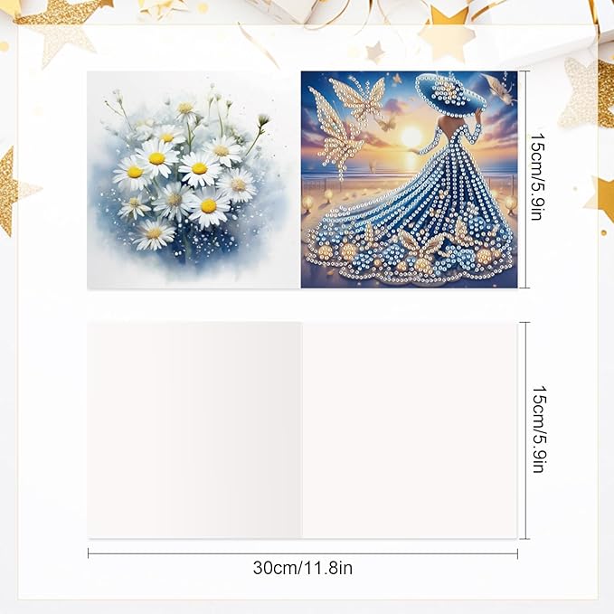 6 Pcs 5D Diamond Painting Greeting Cards Kits, Handmade Festival Greeting Cards with Envelopes DIY Diamond Art Crafts Birthday Cards Holographic Laser Effect for Birthdays Holidays (Beautiful Woman)