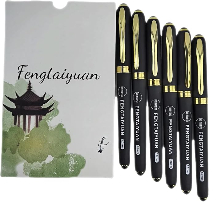 Fengtaiyuan 10P18Prox6, Gel Pens, Black Ink, Bold Point 1.0mm, Writting Pens, Smooth, 6 Pack (10P18Prox6)