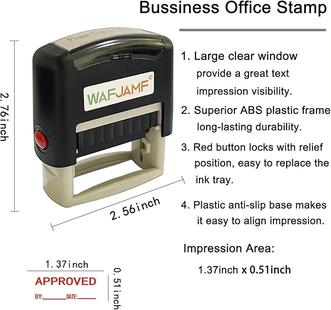 WAFJAMF Approved Date Message Stamp Self-Inking Rubber Stamp Office Stamp Red Ink-Medium