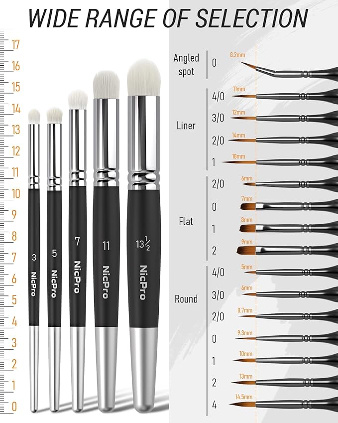 Nicpro Miniature Paint Brushes Drybrush - 21PCS Model Paint Brush Set for Acrylic Watercolor, Detail Paint Brush Dry Brush for 40k Model, Miniature Painting, Citadel, DND Miniatures - with Container