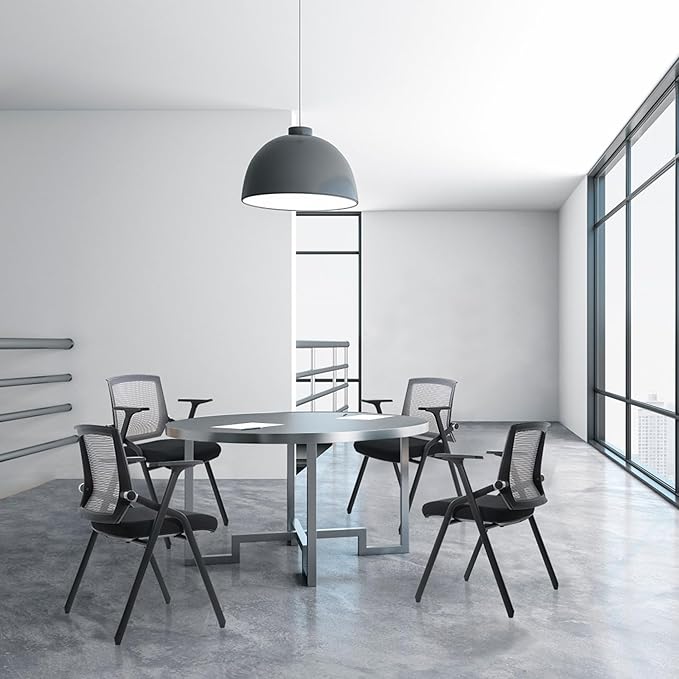 Conference Room Chairs, Folding Office Desk Chair with Lumbar Support and Sliding Armrest with Casters, Stackable Office Guest Chairs & Reception Chairs(4 Pack)