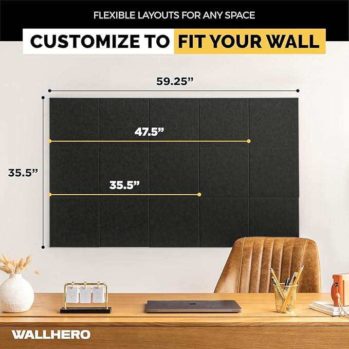 Large Cork Board for Wall 59" x 36", Black Bulletin Board | 15 Pack Felt Wall Tiles | Cork Boards for Office Pin Board Tack Board Cork Boards