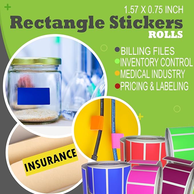 Small Color-Coding Sticker Roll 1.57" x 0.75", 5 Rolls- 2500-Pack, Rectangular Organizing Labels 40mmx19mm (Red) by Royal Green