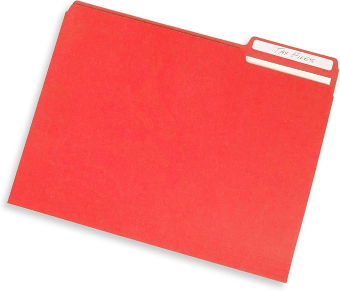 200 Blue Summit Supplies Red File Folders with 1/3 Cut Tabs, Letter Size, Durable 11pt Paper, Uncoated Red Paper, Colorful Red Folders for Office and Home Organization