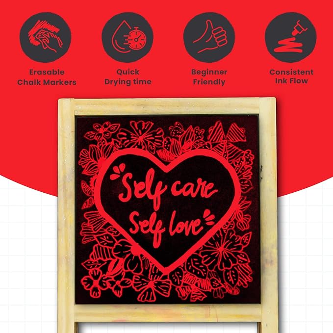 5 Red Chalkboard Chalk Markers - Red Dry Erase Markers for Blackboard, Chalkboard Signs, Windows, Glass | Variety Pack - Fine & Jumbo Size Ink Pen (1mm, 3mm, 6mm, 10mm, 15mm)