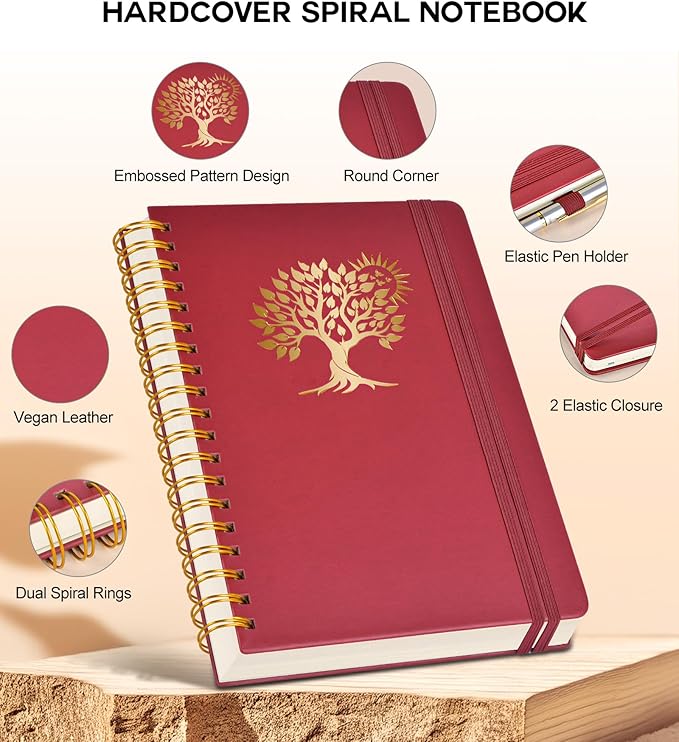 Large Spiral Notebook Journal for Women Men - 300 Numbered Lined Pages, College Ruled,B5 Hardcover Spiral Bound Notebook for School, Work, Note Taking, Writing, Leather Spiral Journal 7"x10"