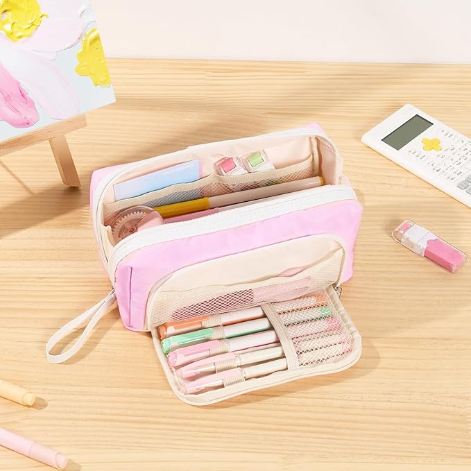 Sooez Big Capacity Pencil Case, Extra Large Pencil Pouch with Zipper Pocket, Wide Opening Pencil Bag, Portable Stationery Organizer, Cute Aesthetic School Office Supplies for Teens Girls, Green
