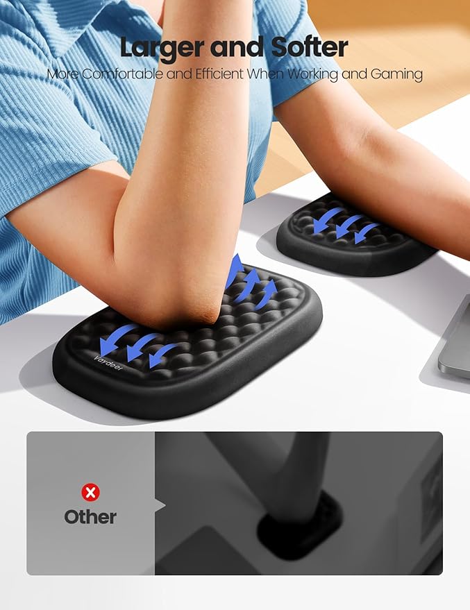 [Upgraded Larger and Thicker]Vaydeer Elbow Rest Pad, Desk Wrist Rest Memory Foam Armrest, Ergonomic Mouse Cushion Support, Wrist Pain Relief for Computer Laptop Working Typing Gaming Office-Light Cyan