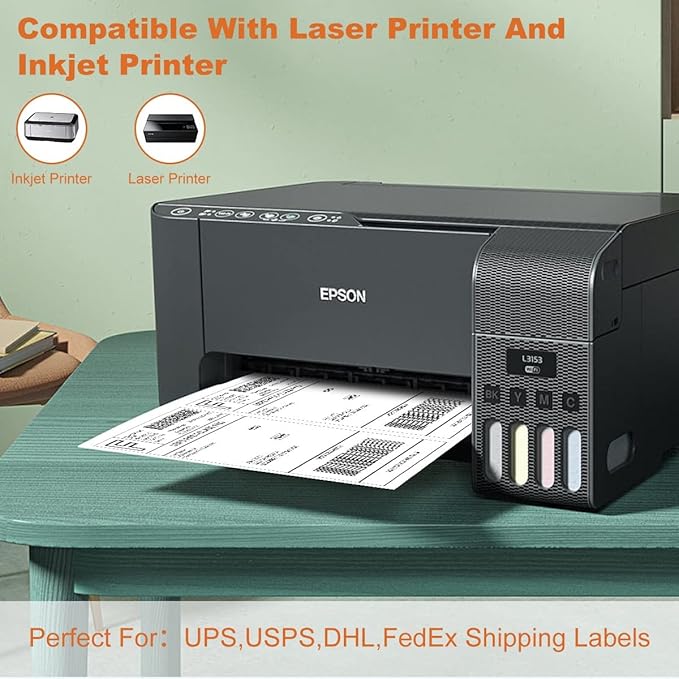 BESTEASY 200 Half Sheet Self Adhesive Shipping Labels, Laser/Ink Jet White Blank Shipping Labels 8.5" x 5.5" Address Labels (100 Sheet Total 200 Labels)
