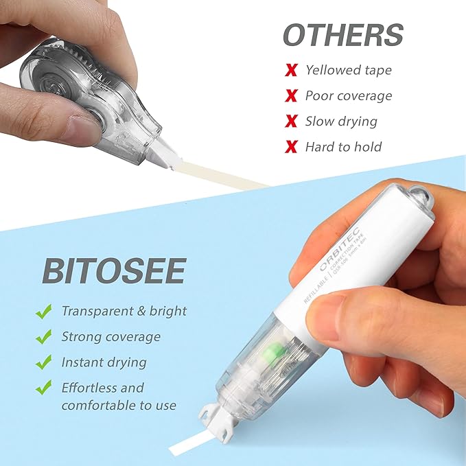 Refillable Retractable White Correction Tape, Mini Small Japan Aesthetic Cute Correction Tape Pen, with Easy to Refill Pen Applicator,for Kawaii School Office Supplies