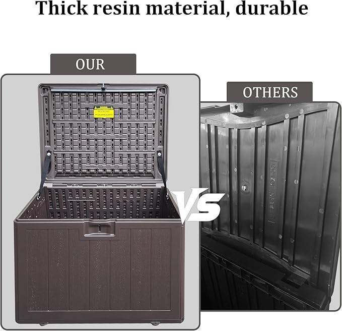 33 Gallon Pro Waterproof Outdoor Storage Bin Resin Deck Box for Patio, Poolside, and Garden, Lockable & UV-Resistant, Ideal for Small Spaces, Brown