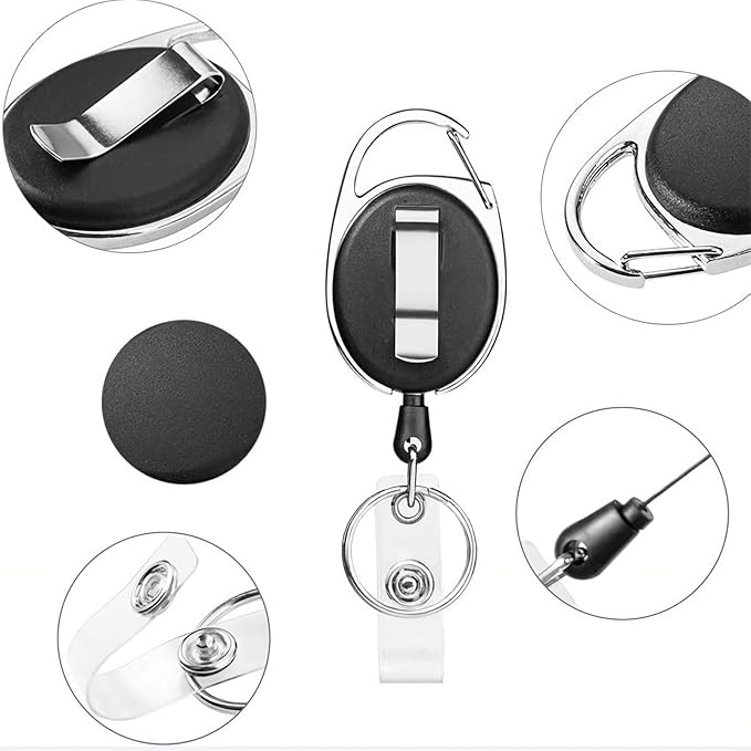 VIQWYIC 2 Pack Retractable ID Badge Holder with Clip, Bling Badge Reels with Clear Card Holders for Office Worker Teacher Doctor Nurse (Silver)