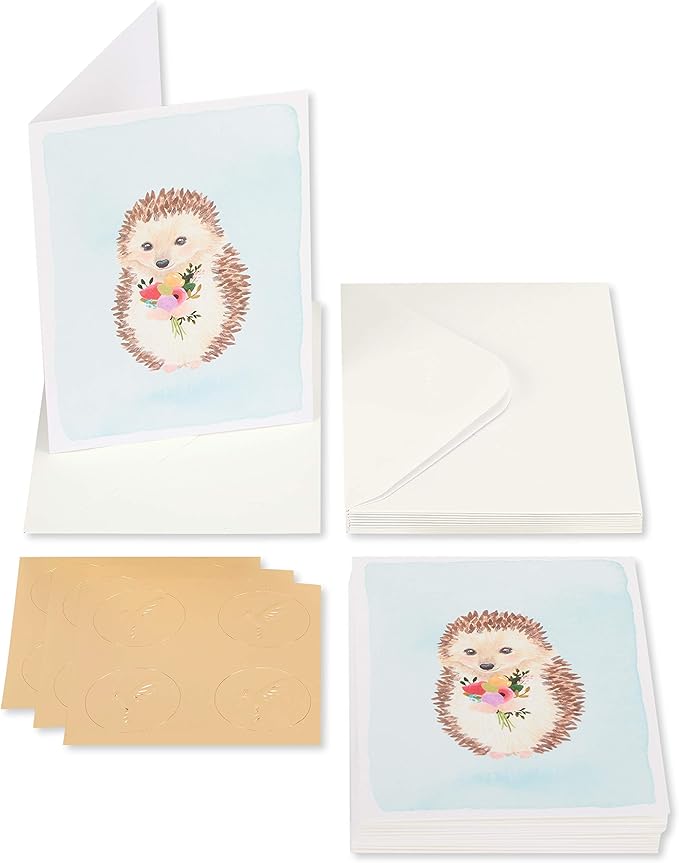 Papyrus Blank Cards with Envelopes, Hedgehog with Flower (14-Count)