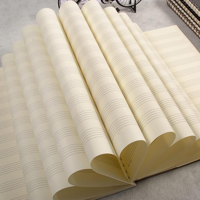 MAXCURY Music Notebook, Blank Sheet Music Notebook, Cardboark Spiral Notebook Manuscript Paper, Composition Staff Paper for Kids, Musician, Students, Piano-Keyboard-Music-Notebook 100 Pages 26x19cm