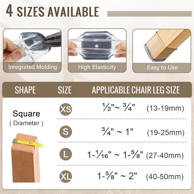 BUMACO Chair Leg Floor Protectors Square Chair Leg Protectors for Hardwood Floors Silicone Pads Covers to Protect Floors(Clear-20 Pcs, Square XL (1-5/8" ~ 2")