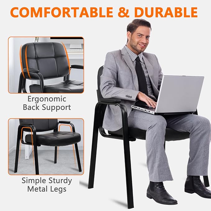 CLATINA Big & Tall 800 lbs Waiting Room Guest Chair, Leather Office Reception Chair No Wheels with Padded Arms for Elderly Home Desk Conference Room Lobby Side Salon Clinic, Black(8 Pack)