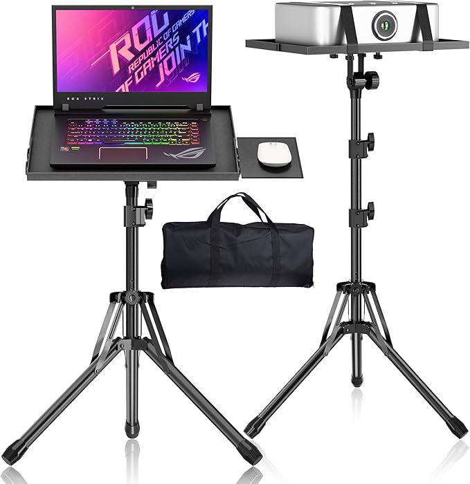 Projector Stand Tripod, Adjustable Height 26 to 56 Inch Laptop Tripod, Laptop Stand with Mouse Tray, Foldable Tripod for Projector with Carry Bag, Portable Podium Stand for Office, Home, Stage, DJ